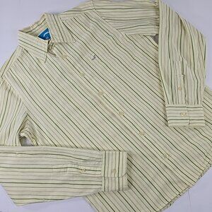VINTAGE Y2K HOLLISTER Button Up Shirt Yellow Green Striped MEN'S Size MEDIUM EUC